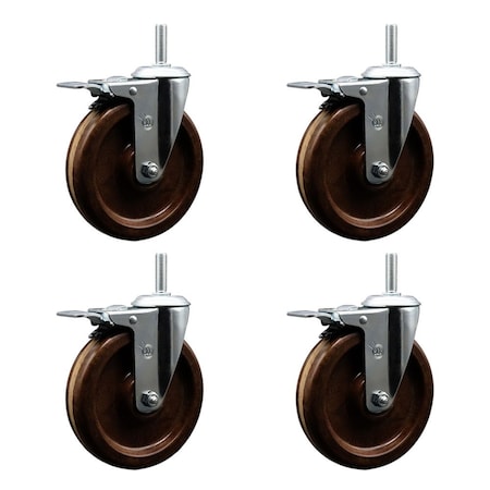 Service Caster 6 Inch High Temp Phenolic 34 Inch Stem Caster Set with Total Lock Brake SCC-TSTTL20S615-PHRHT-34212-4